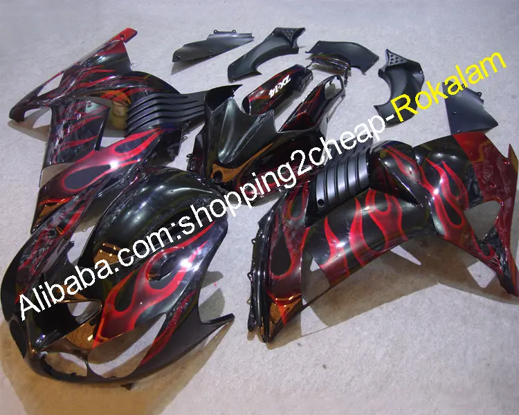 ZZR1400 Fairing Set For Kawasaki Ninja ZX14R ZX 14R ZX-14R 2006 2007 2008 2009 2010 2011 Red Black Flame Motorcycle Fairings