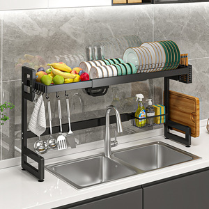 Lavabo çanak üzerinde ayarlanabilir raf standı paslanmaz çelik mutfak düzenleyici plaka sofra süzgeç bulaşık kurutma rafı - Product Image 3