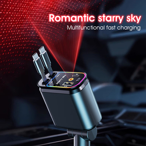 Fast Charging Car Phone Station <strong>Charger</strong> 4 in 1 LED Digital Display Retractable 2 Cables Type C Car Adapter for <strong>All</strong> Mobile Phone - Product Image 6