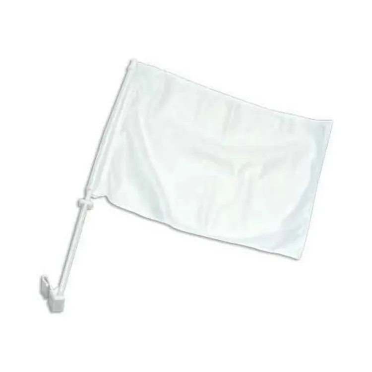 Clip de fenêtre de voiture personnalisé drapeau blanc sublimation mini polyester personnalisé drapeau de voiture avec poteau en plastique