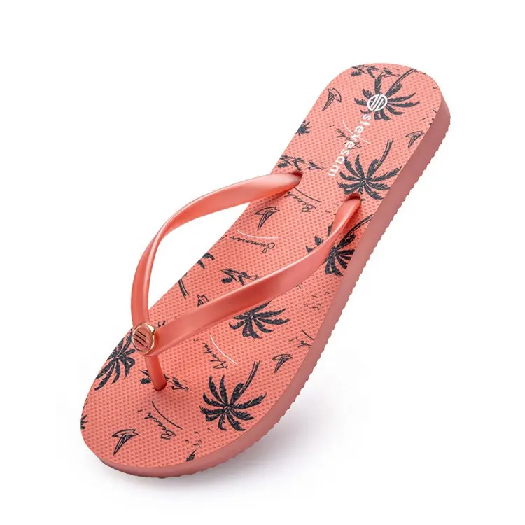 Großhandel Flip Flop Sohlen Ornament Charme Riemen Strand Hausschuhe Flache Sandalen Seaside Printing Wedge Flip Flops Frauen