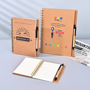 Customized Logo/Printing Sticky <strong>Note</strong> <strong>Notebook</strong> Metal Coil Kraft Paper <strong>Notebook</strong> <strong>with</strong> Pen Stylish Printed Diarybook Sticky <strong>Notes</strong> - Product Image 2