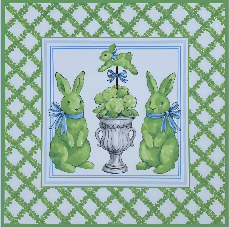 Conejo Verde con Nudo Azul