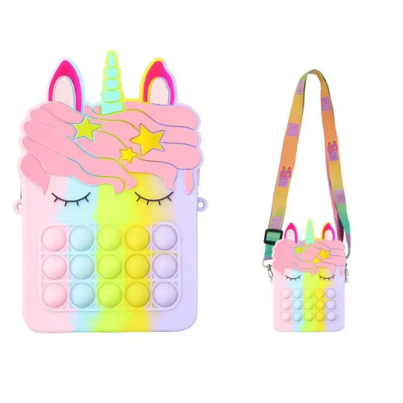 Greenmart Push Pop Bubble Bag Fidget Toy Relief Unicorn Anti-Ansiedad Pop It Mochila Bolsa para GirlsUnicorn Bag Kawaii
