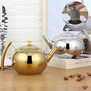 玲珑茶壶配不锈钢银/金厨具耐热花茶壶配滤茶器咖啡壶 - Product Image 2