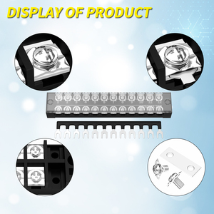 12 Way <strong>Busbar</strong> 600V PCB Terminals Wire Screw Stripe &amp; Ground Jumpers <strong>Dual</strong> Row Insulated Terminal Blocks Connector with Cover - Product Image 6