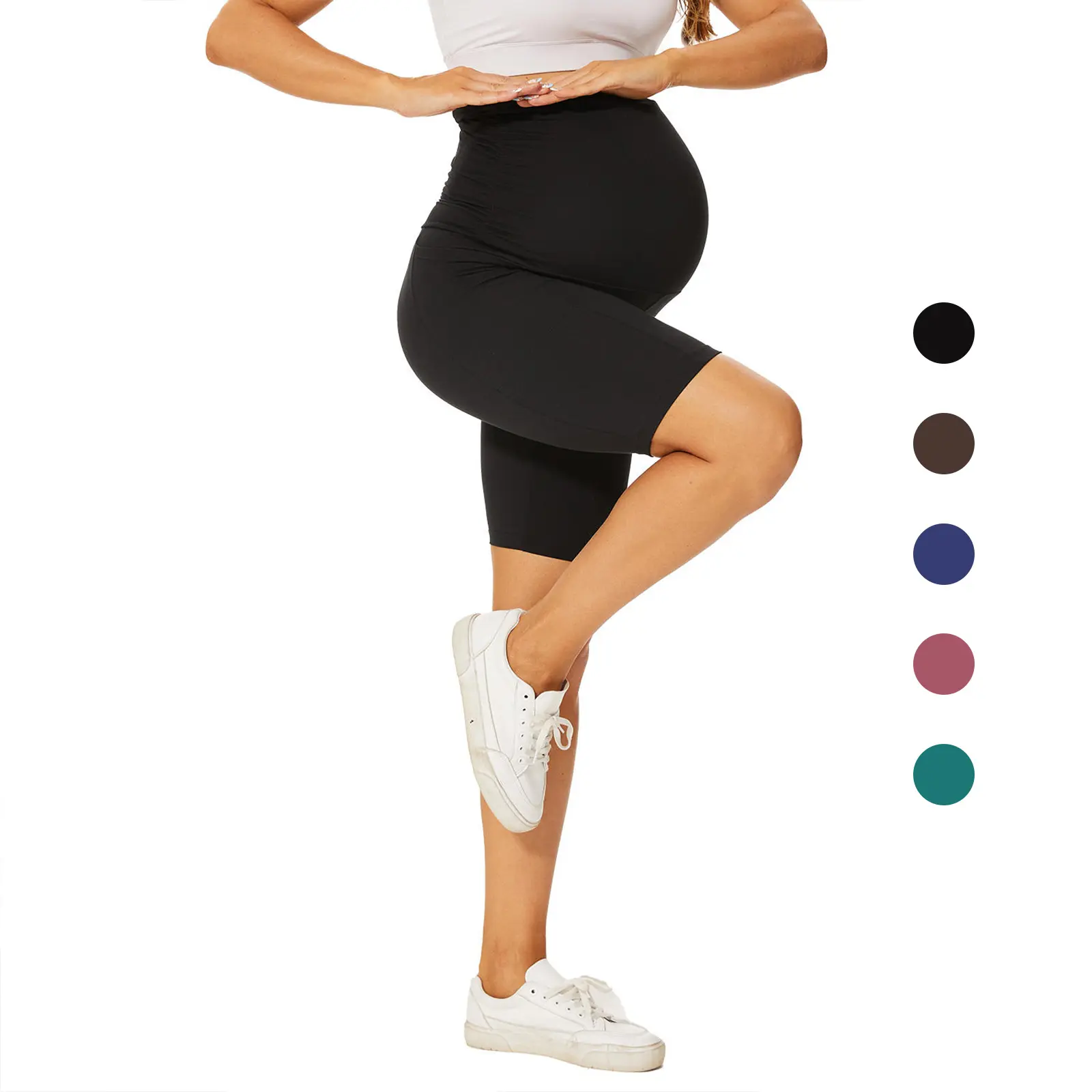 Alta elasticidade apertado personalizado mulheres maternidade leggings desgaste cintura alta apoio confortável gravidez grávida shorts