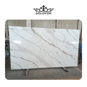 Goldtop 7001 Calacatta Gold PD Quartzo Piedra de cuarzo impresa artificial Losa de cuarcita blanca para tocador de encimera - Product Image 2