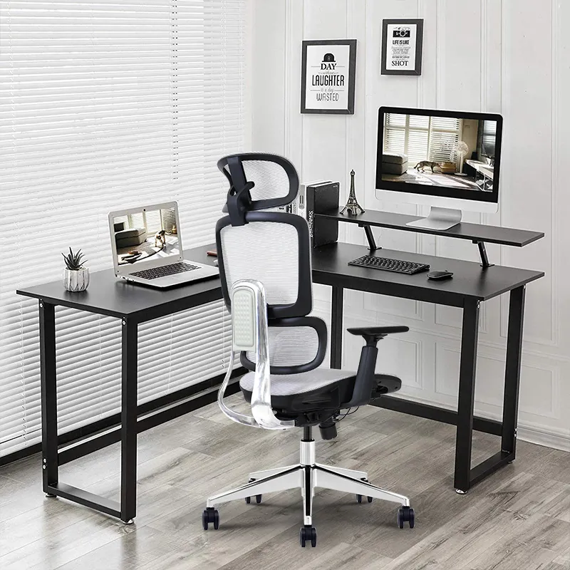 Kursi angkat ergonomis hitam Modern, bantal kain gaya CEO Gaming kantor, kemasan kunci furnitur jaring dapat disetel