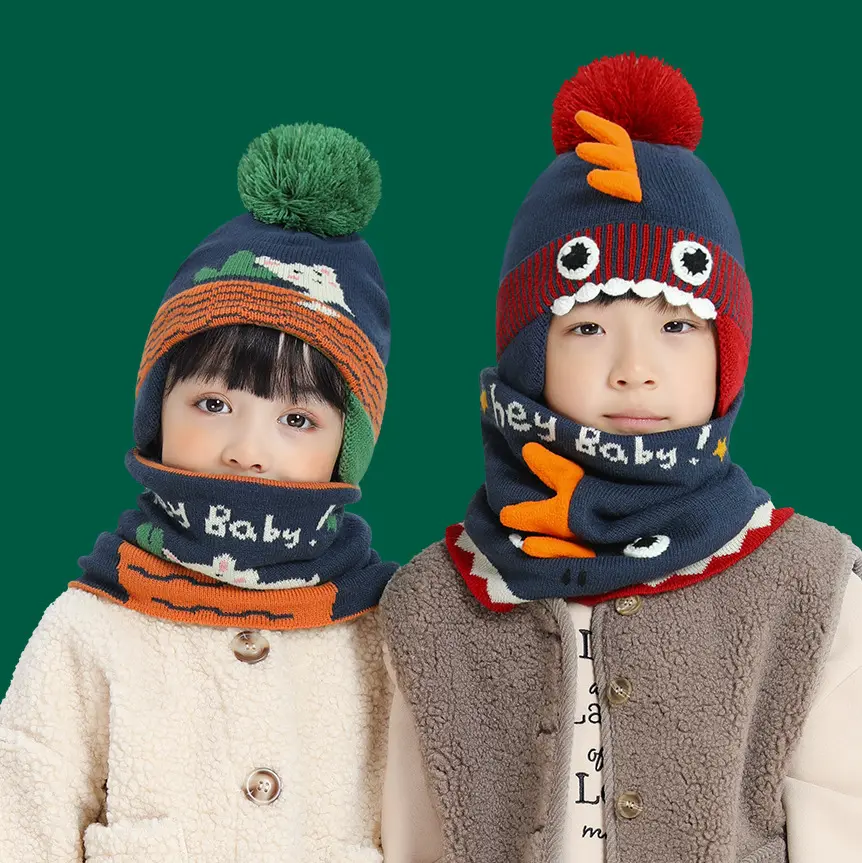 Winter Beanie Hats for Kid Children with Thick Fleece Lined Scarf Set Warm Knit Hat Skull Cap Neck Warmer Winter Hat