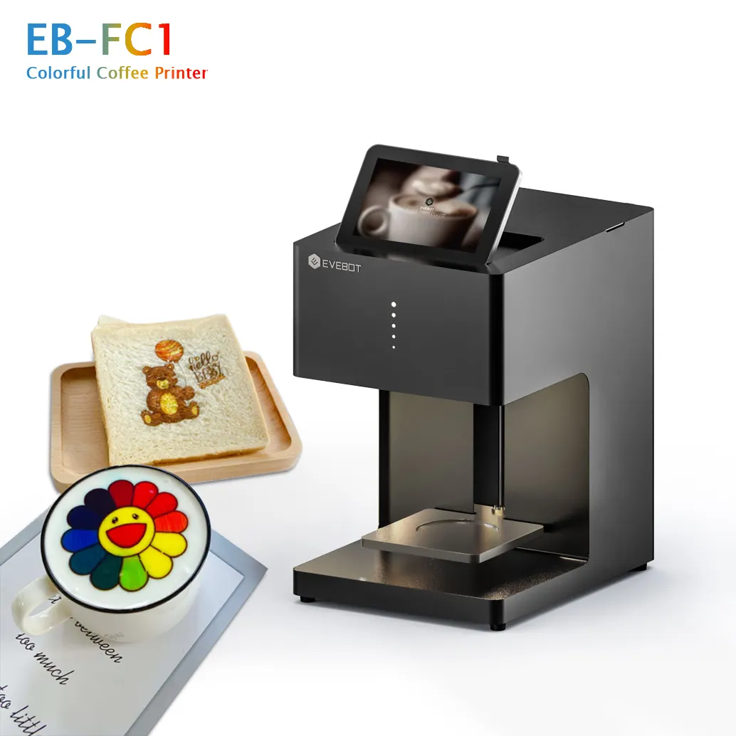 Evebot impressora de café, selfie, tinta comestível, cappuccino, coquetel, cor completa, barista, tablet, EB-FC1