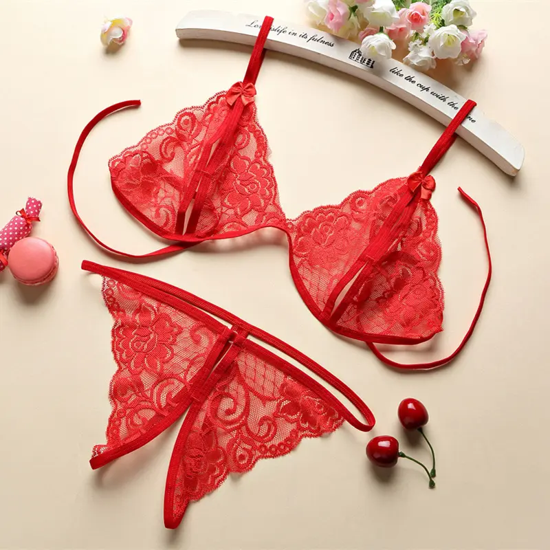 Thiết Kế Mới Bikini Bán Buôn Trưởng Thành Ladies Sexy Lingerie Mở Đáy Quần Đồ Lót Đêm Fancy Phụ Nữ Hai Mảnh Ren Áo Ngực Và Panty Set