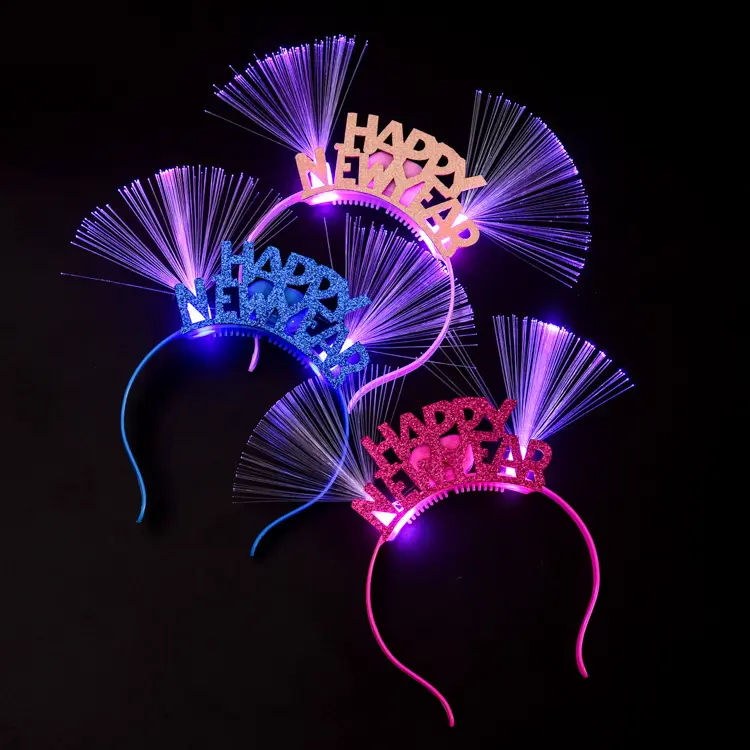 Feliz Año Nuevo Glowing Led Head Hoop Led Diadema de fibra óptica para niños
