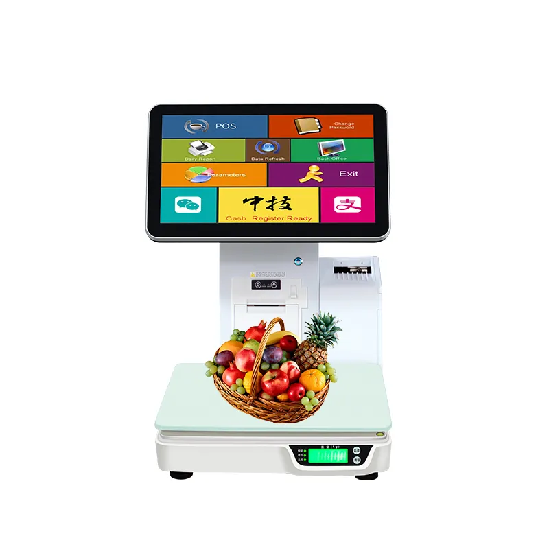 Fruit Shop Supermarket Double-Screen Touch Monitor 15.6 Inch Display Printer Smart Weighing All-In-One Windows Fresh Food Scale/