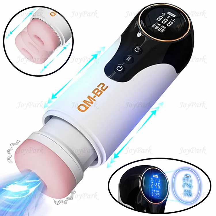 JoyPark mainan seks untuk pria, teleskop mainan seks penghisap otomatis LCD, mesin masturbasi elektrik untuk pria