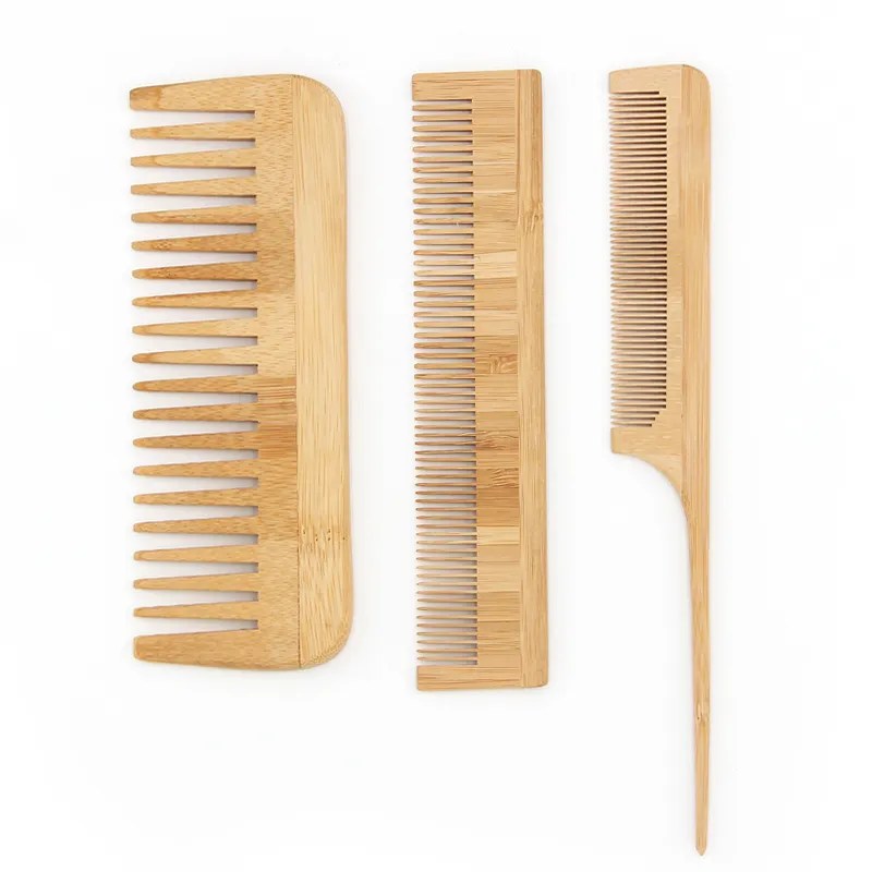 Chuyên Nghiệp 3 Cái Hot Bán Tự Nhiên Rat Tail Comb Răng Rộng Lược Gỗ Tre Thân Thiện Với Môi Comb Set