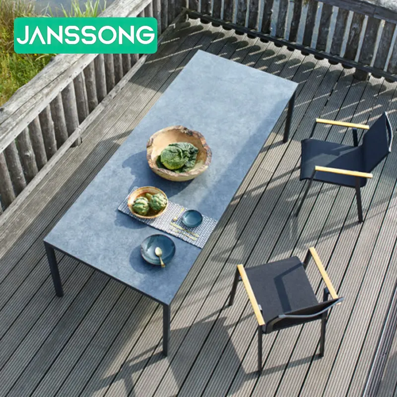 Высококачественный современный дизайн Тиковый алюминиевый обеденный стол для открытого сада, гостиной, кухни и использования в парке