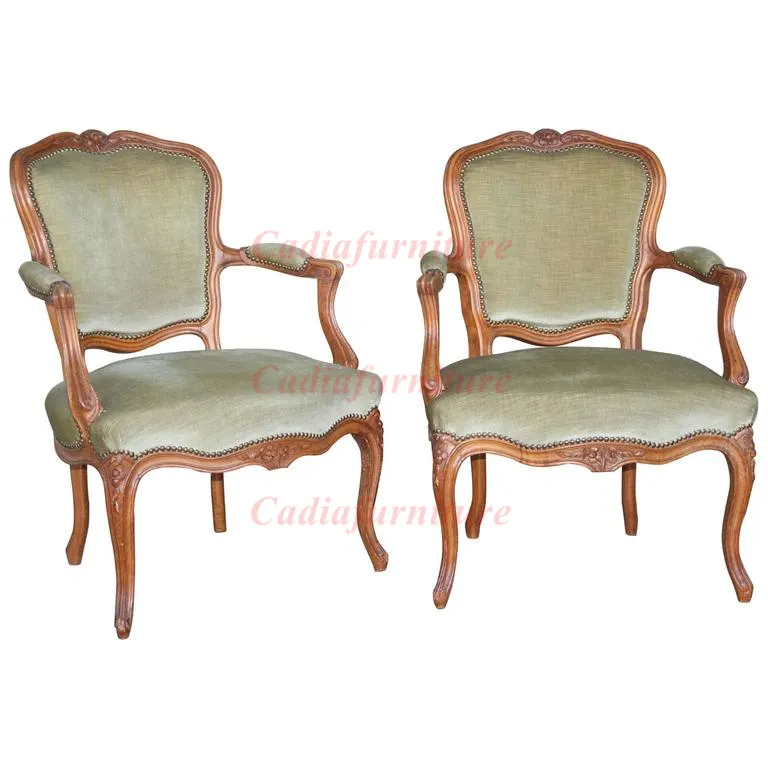 Classical Wooden Vintage Chair Furniture French Style fabric chairs wooden frame armchairs