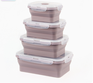 Bpaフリー4pcs電子レンジ対応シリコン食品貯蔵容器キッチン用折りたたみ式ランチボックス - Product Image 3
