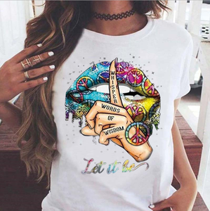 נשים מצחיק T חולצות ליידי ילדה יפה גרפי חברים Tshirt 90s לתת לו להיות T חולצה קשת שפתיים Whisper מילות של חוכמה Tshirt