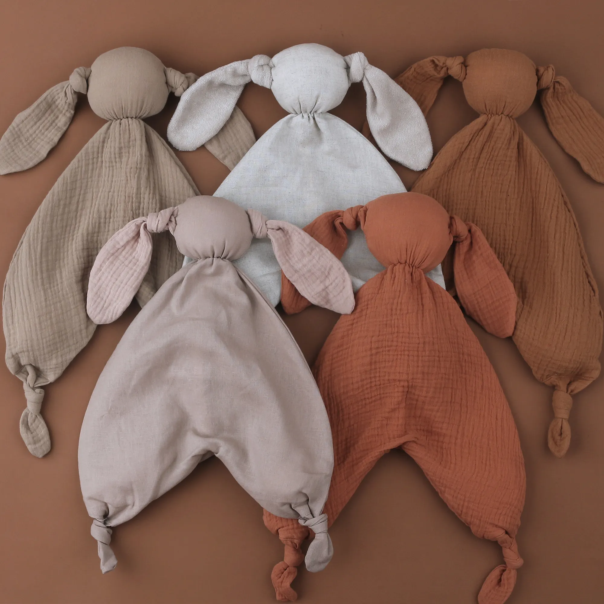 Manta de seguridad para bebés, edredón de algodón orgánico 100% suave, venta al por mayor, conejo de muselina, juguetes para dormir