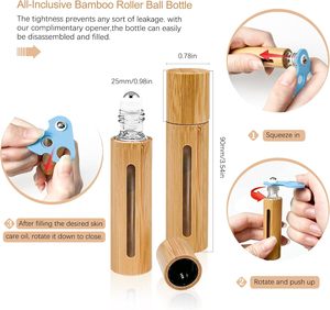 Taşınabilir 5ml 10ml Roll-on parfüm cam şişeler bambu kabuk paslanmaz çelik topu için cilt bakımı serumu doldurulabilir uçucu O - Product Image 3