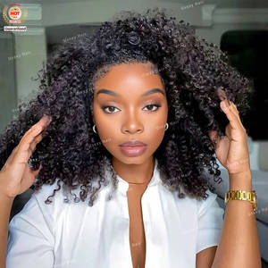 Afro kıvırcık 4C Kinky kıvırcık insan saçı peruk 3/4 yarım peruk acemi dostu birmanya kıvırcık İpli dikişsiz klip Ins tutkalsız peruk - Product Image 4
