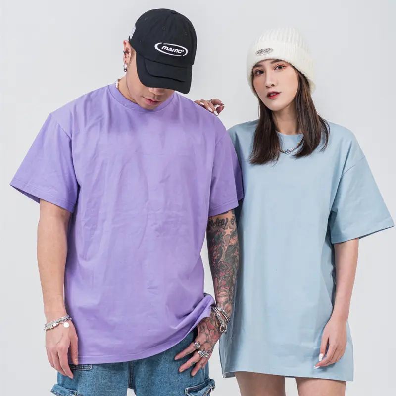 HIPホップ250gドロップショルダー綿100% プラスサイズラウンドネック半袖Tシャツユニセックスカップル無地オーバーサイズTシャツ