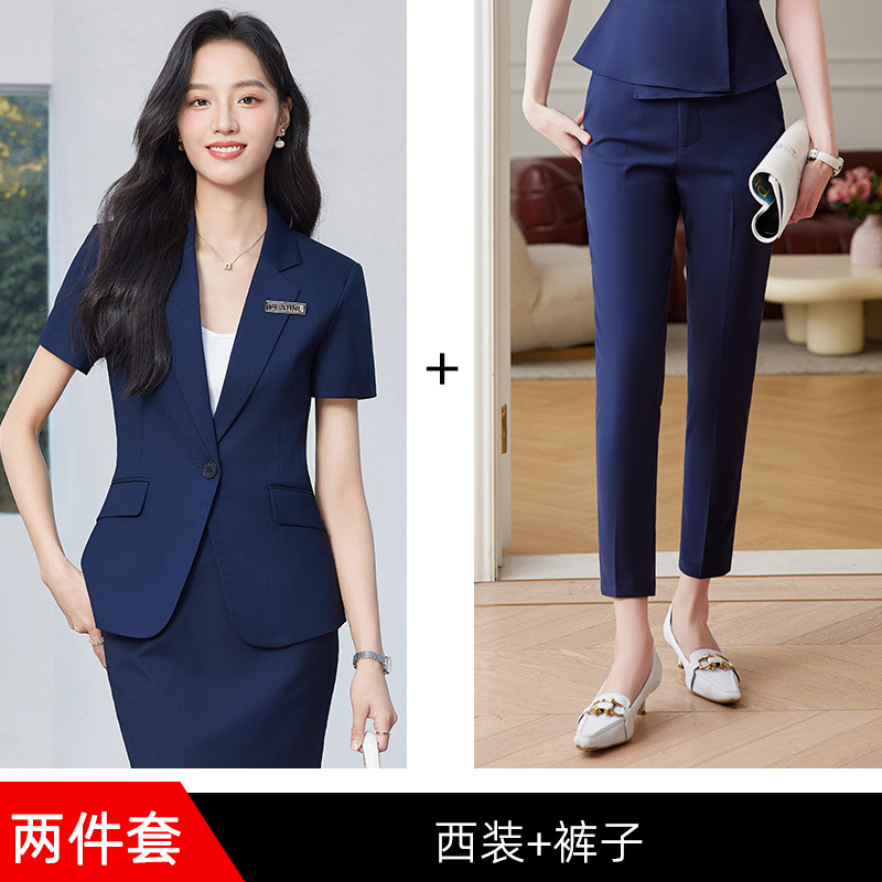 Dark blue slim-fit suit pants