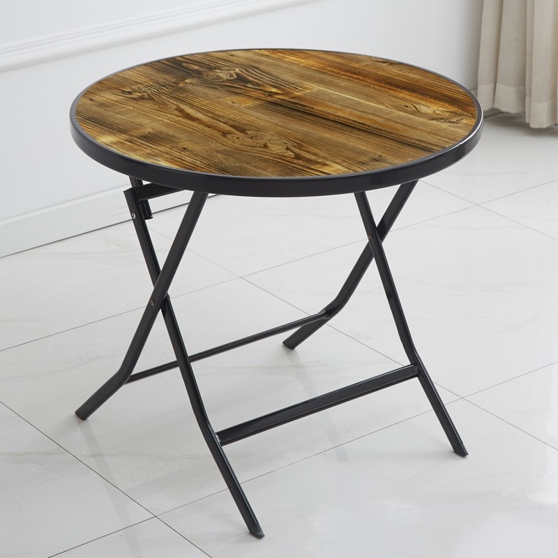 Round table with burnt wood grain