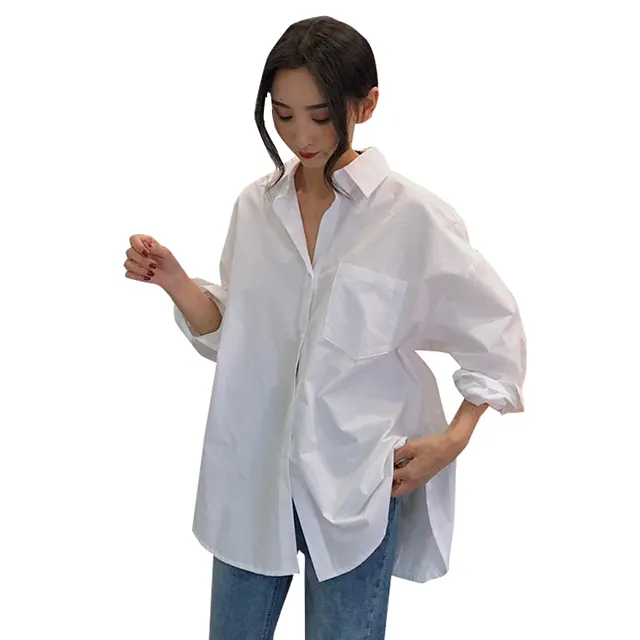 Blusas femininas manga longa lisa, camisas soltas casuais, brancas, rosa, para mulheres