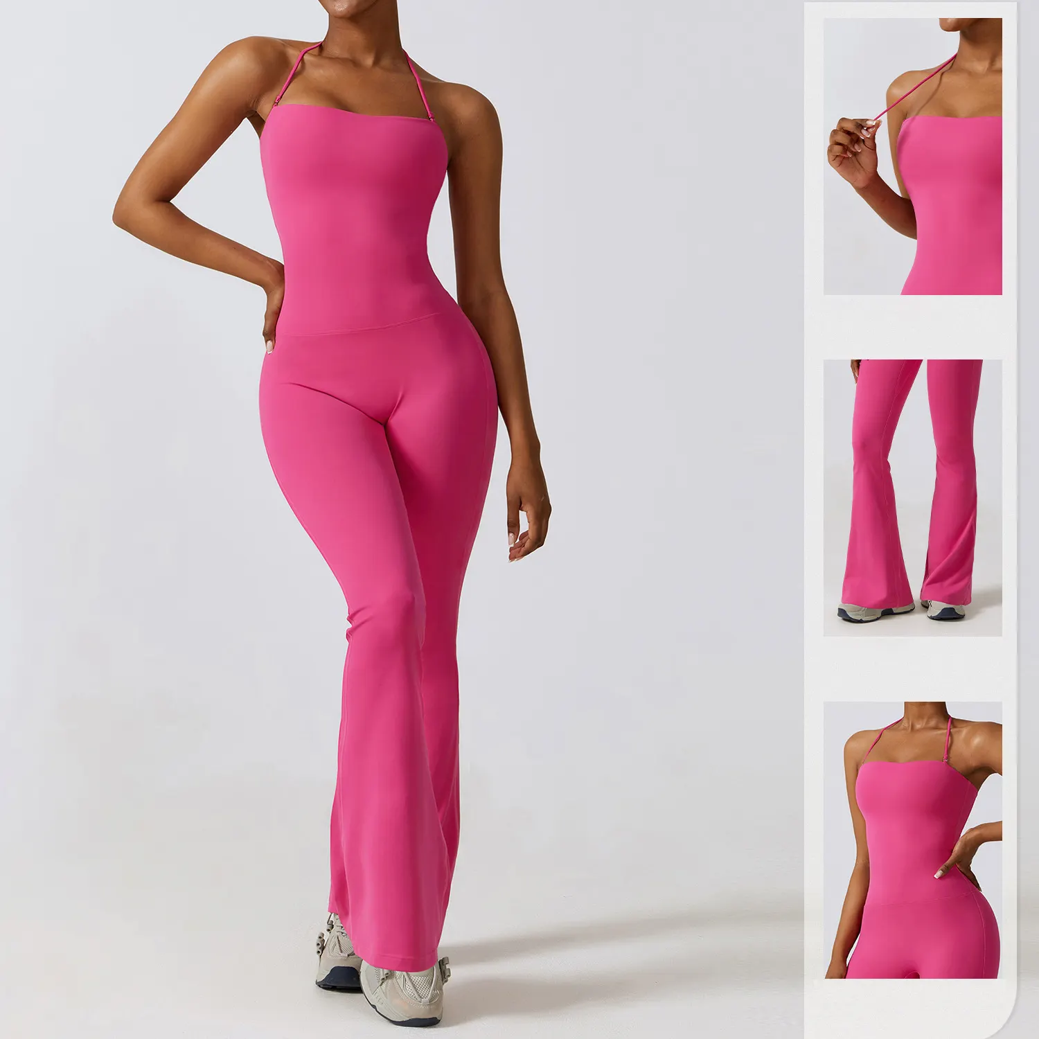 New Arrival Custom Oem Wholesale Activewear Stretch Gym Sports Workout Jumpsuit Yoga Flare Pants For Women