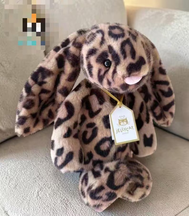 Golden-label leopard-print rabbit-31cm-high-end, 3-label dust ba