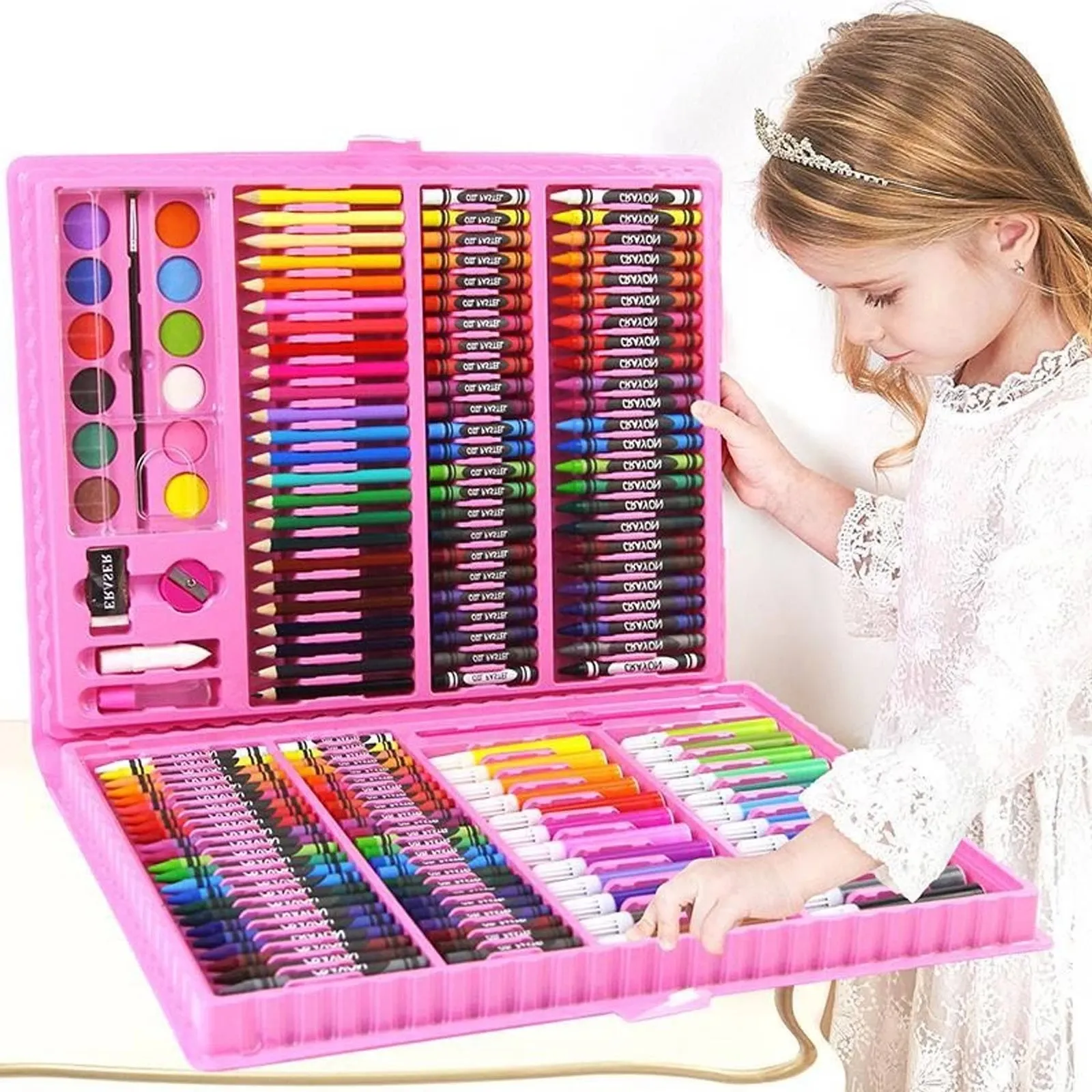 168PCS Crianças Pintura Desenho Paiting Art Set Com Pastéis a Óleo Marcadores de Aquarela Lápis Colorido Ferramentas Meninos Meninas Presente