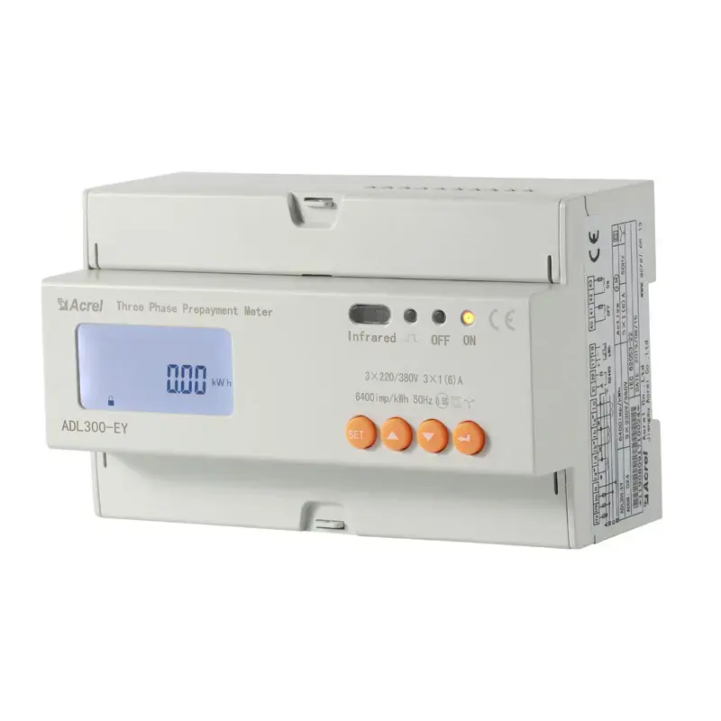 Comunicación RS485, certificado CE, medidor de electricidad prepago trifásico montado en riel Din, recarga para medidor de electricidad prepago doméstico