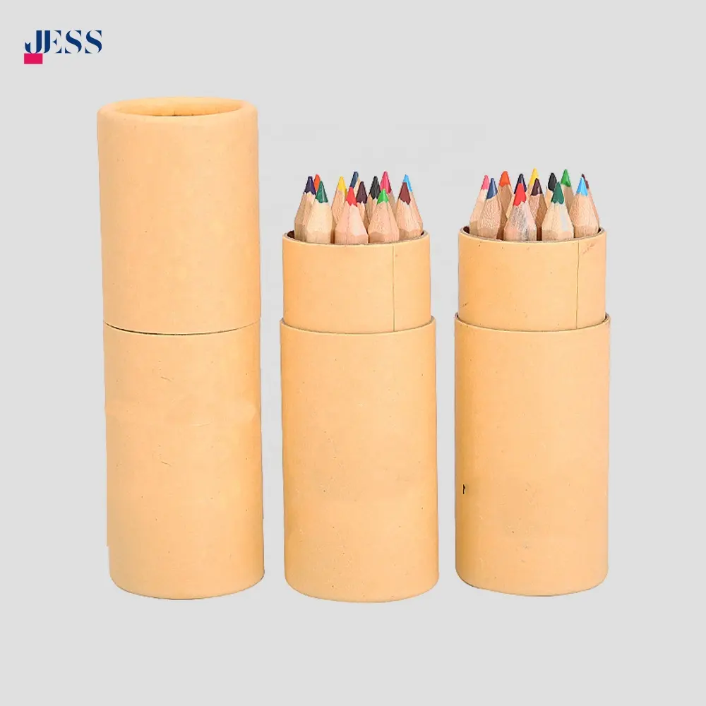 Alat tulis panas 12 buah Set pensil warna tajam pensil warna Mini dikemas dalam tabung kertas bulat