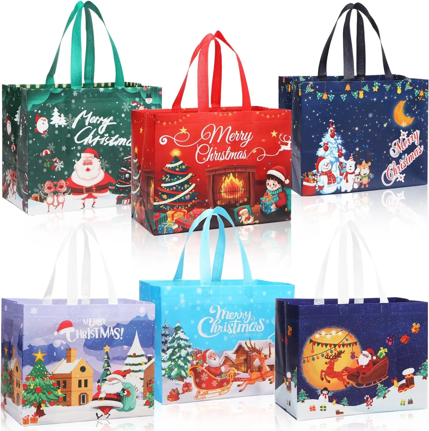 पुन: प्रयोज्य उपहार किराने की खरीदारी ढोना बैग अतिरिक्त बड़े गैर बुना गैर बुना शॉपिंग बैग के लिए क्रिसमस जन्मदिन शादी की पार्टी