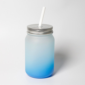 昇華印刷カラーボトムグラデーションカラーガラスMason JarカップガラスMasonコーヒーマグストローと金属ふた付き - Product Image 4