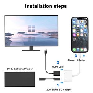 2合1 usb-c数字影音多端口适配器4K @ 60hz视频和音频同步屏幕转换器适配器，适用于iPhone 16/15，iPad Pro，带E