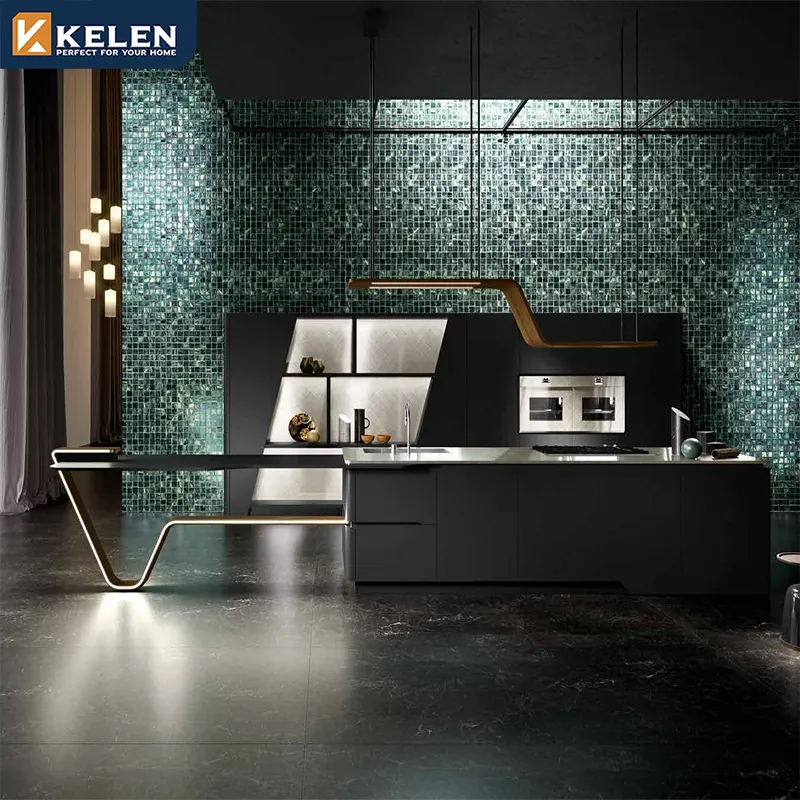 Kelen 2024 Armoires de cuisine personnalisées directement de l'usine Moderne modulaire Finition laquée Armoires de cuisine en contreplaqué sans poignée