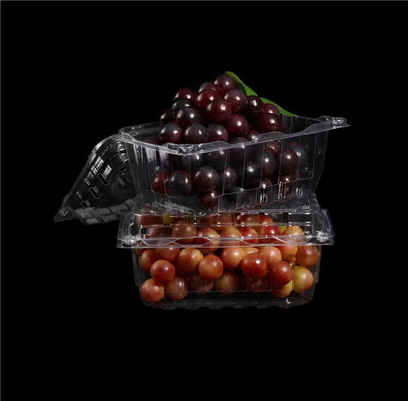 مخصص واضح شفافة الغذاء PET الحاويات المتاح البلاستيك صدفي الخضار صندوق تعبئة الفاكهة ل العنب يتشي الكرز
