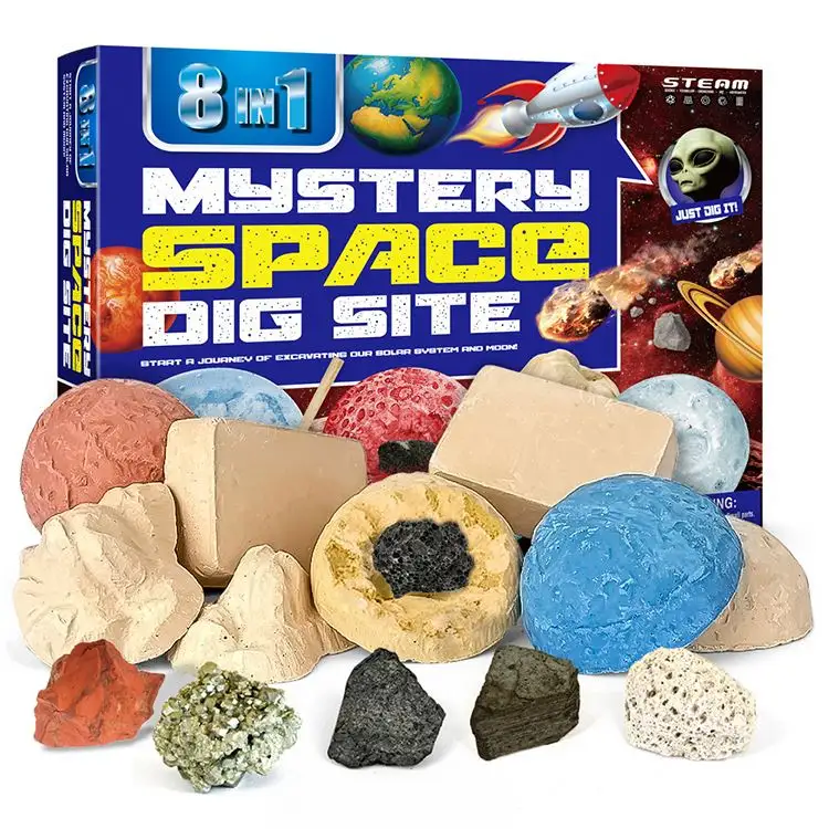 Sıcak satış 8 in 1 eğitim gizem uzay kazı kazmak sitesi kayalar kazı hazinesinin dikiş oyuncak