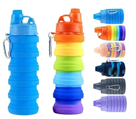 Botella de agua de viaje para niños, botella de senderismo portátil, botella de agua deportiva plegable, botella de agua plegable de silicona reutilizable