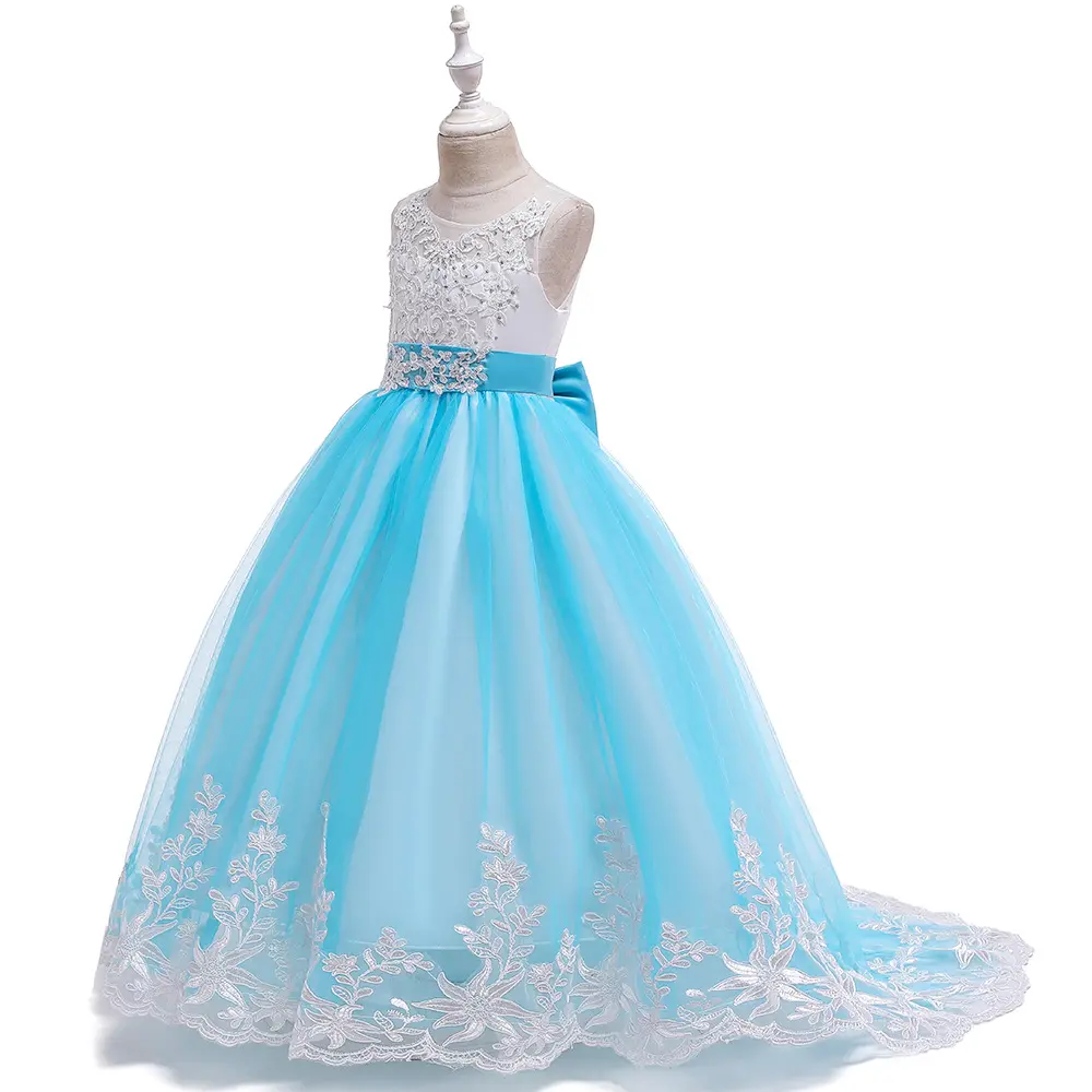 Vestido de noiva de cauda longa para meninas, vestido de festa infantil luxuoso com flores, vestido de aniversário para meninas grandes de 10 anos, estilo europeu