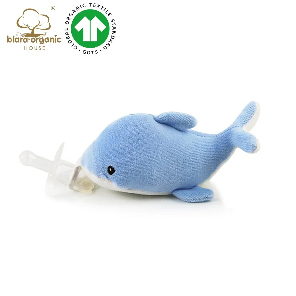 Eco-friendly piumino imbottito per bambini animali balena blu peluche giocattoli con ciuccio