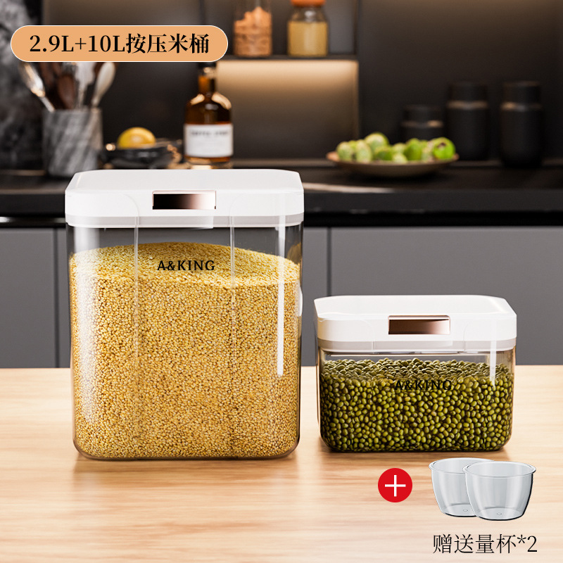 Two 2.9L/10L press-type rice container measuring cups