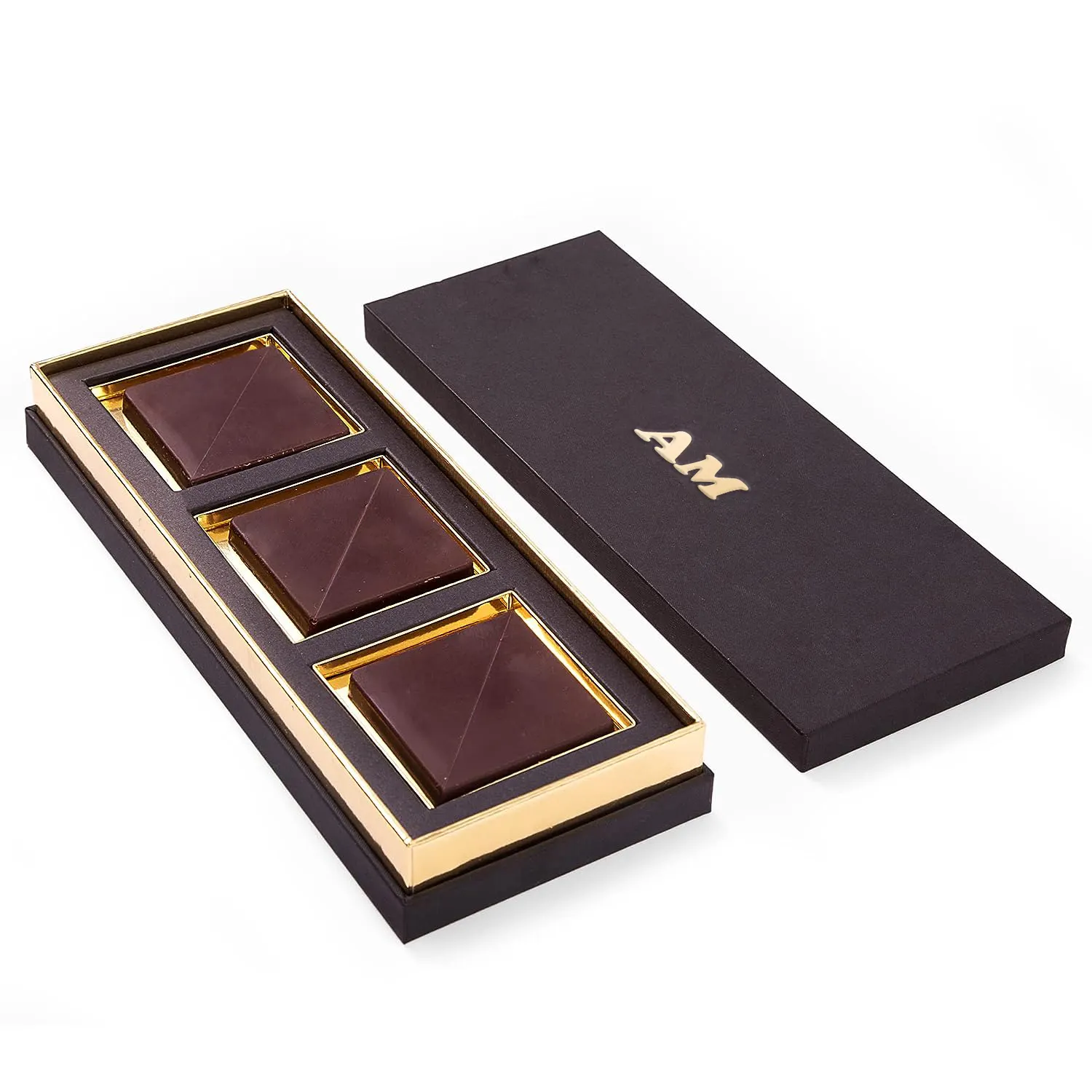 Embalaje de regalo con logotipo de lámina de oro personalizado vacío, pestañas de embalaje de papel de chocolate negro, caja de chocolate