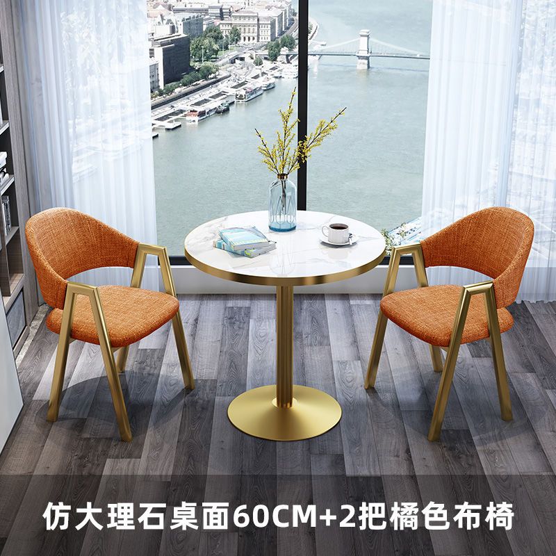 table and 2 chairs with orange fabric 60x60x75cm