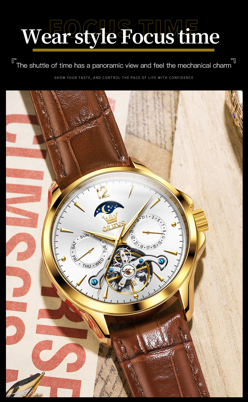 OLEVS 6663 Mechanical Men's Watch Waterproof Luminous Men's Trend Mechanical Watch description image 9