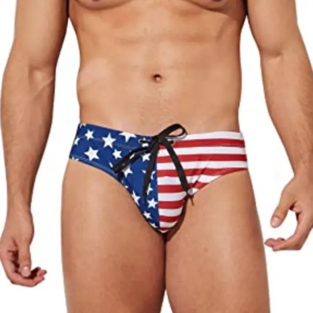 Mens USA Flag Stars Low Rise Swimwear Bikini slip Beach costume da bagno